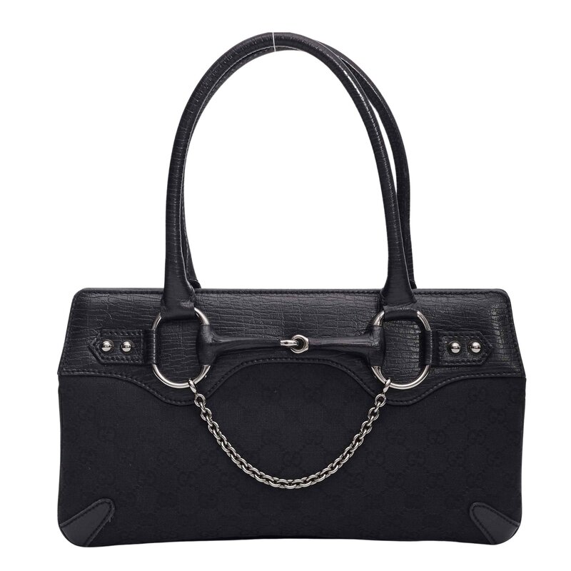 GUCCI GUCCI MONOGRAM CANVAS HORSEBIT TOTE BAG