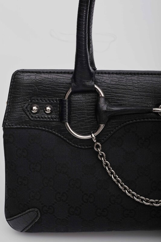 GUCCI GUCCI MONOGRAM CANVAS HORSEBIT TOTE BAG