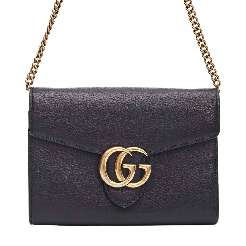 GUCCI GUCCI CALFSKIN GG MARMONT CHAIN WALLET BLACK (PRE LOVED)