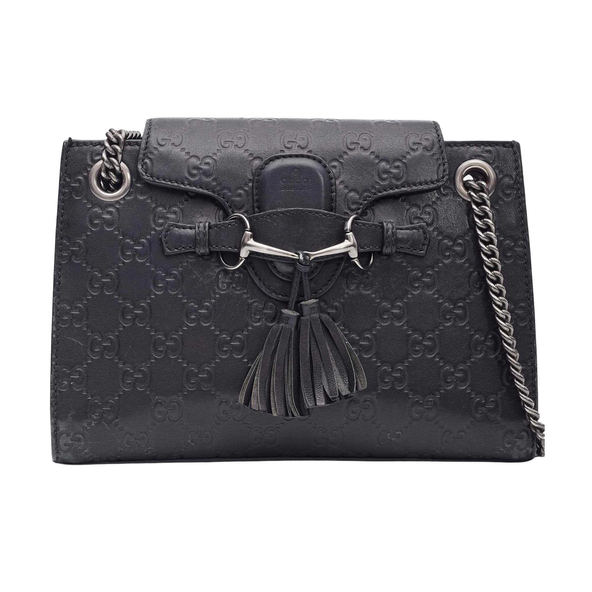 GUCCI BLACK LEATHER GUCCISSIMA EMILY CHAIN SHOULDER BAG SMALL