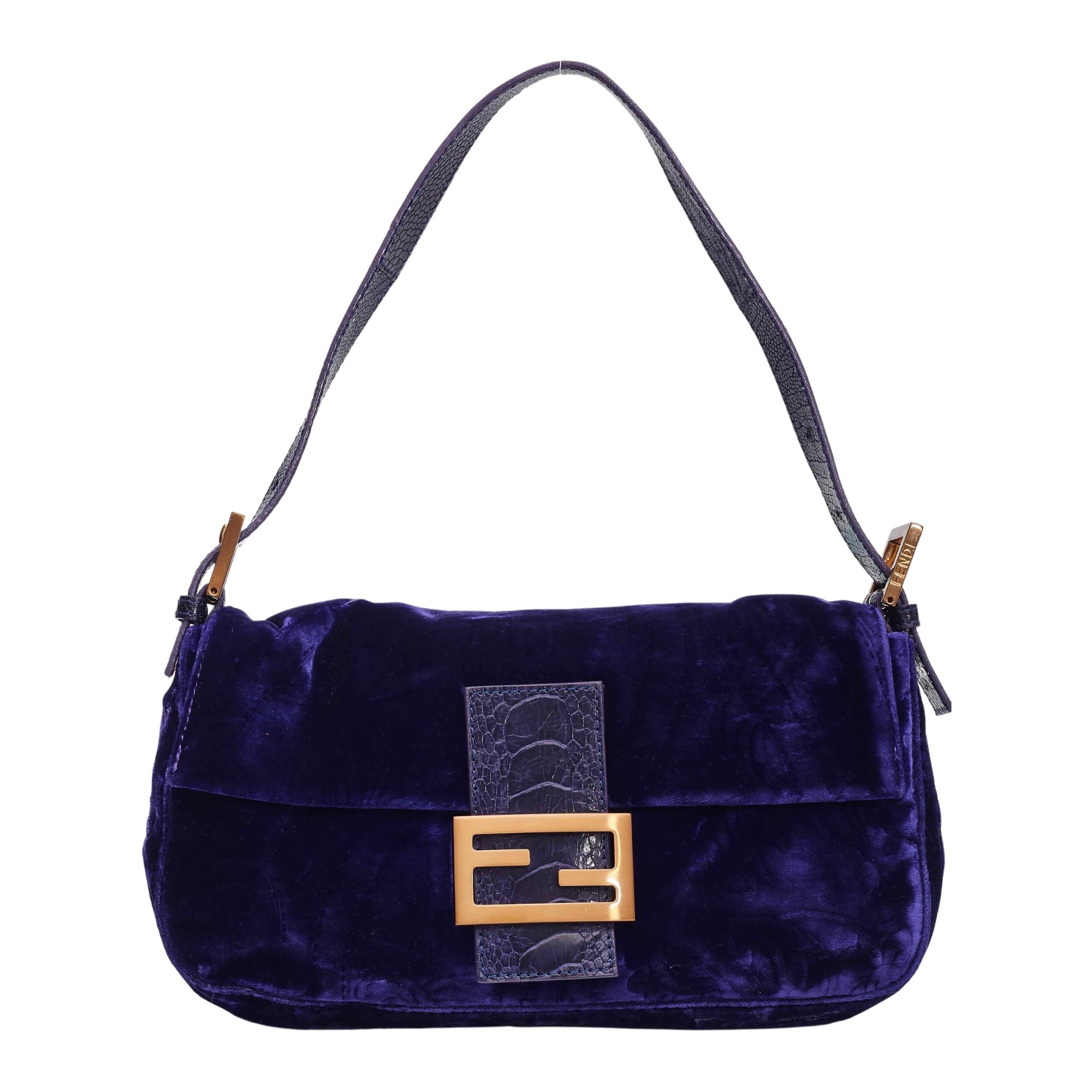 FENDI VELVET BLUE BAGUETTE BAG