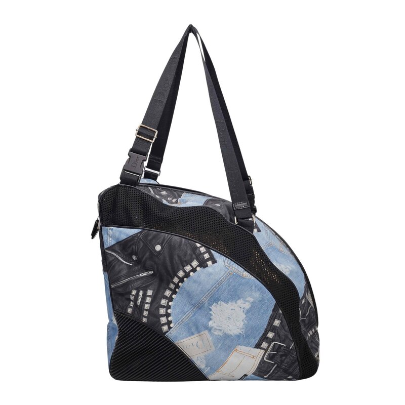 CHRISTIAN DIOR DIOR BLACK AND BLUE DENIM PATCHES DOG CARRIER 2004 GALLIANO