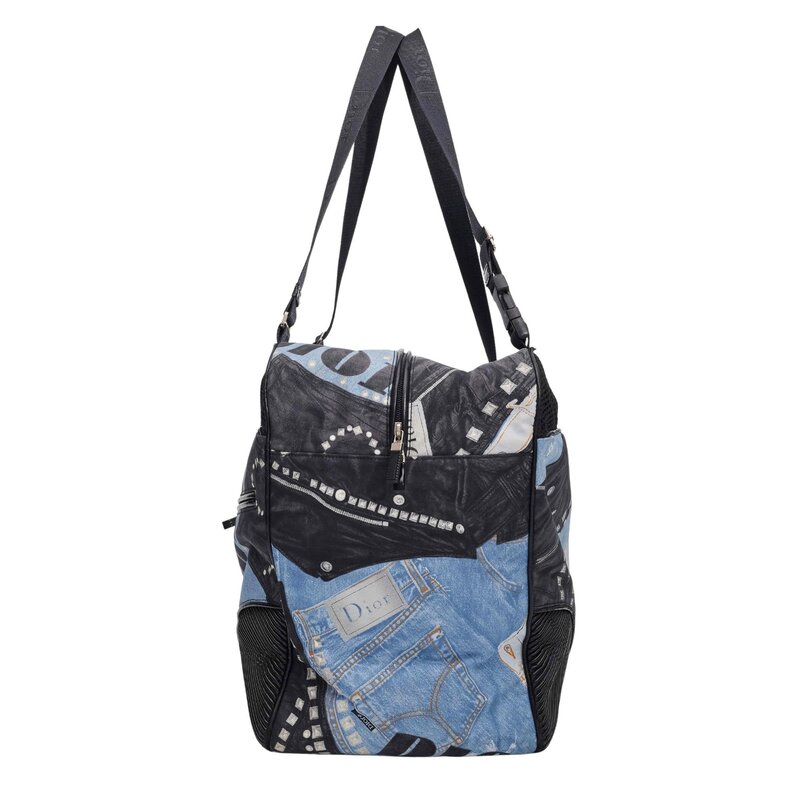 CHRISTIAN DIOR DIOR BLACK AND BLUE DENIM PATCHES DOG CARRIER 2004 GALLIANO