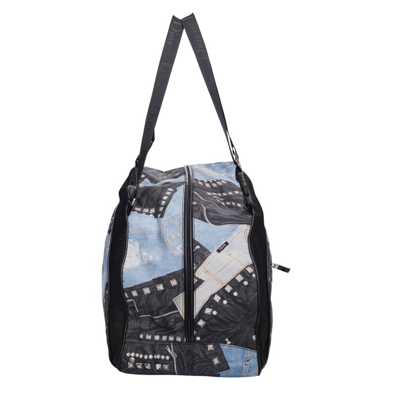 CHRISTIAN DIOR DIOR BLACK AND BLUE DENIM PATCHES DOG CARRIER 2004 GALLIANO