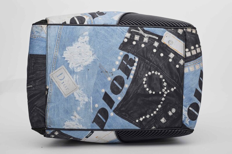 CHRISTIAN DIOR DIOR BLACK AND BLUE DENIM PATCHES DOG CARRIER 2004 GALLIANO