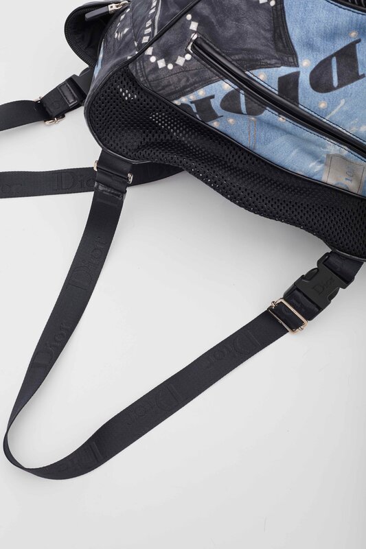 CHRISTIAN DIOR DIOR BLACK AND BLUE DENIM PATCHES DOG CARRIER 2004 GALLIANO