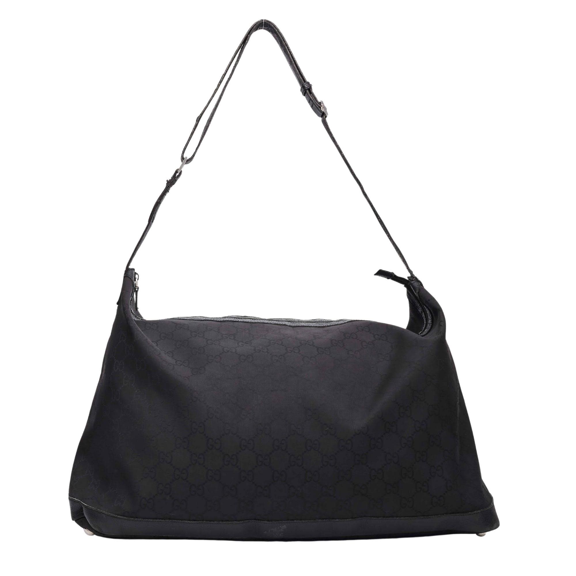 GUCCI NYLON BLACK MONOGRAM HOBO 48HR TRAVEL BAG LARGE