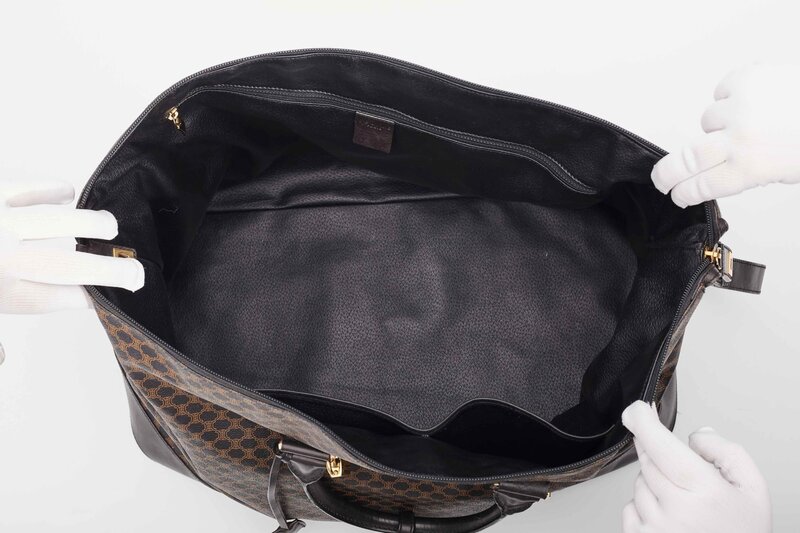 CELINE CELINE VINTAGE MONOGRAM CANVAS MACADAM BROWN TRAVEL BAG