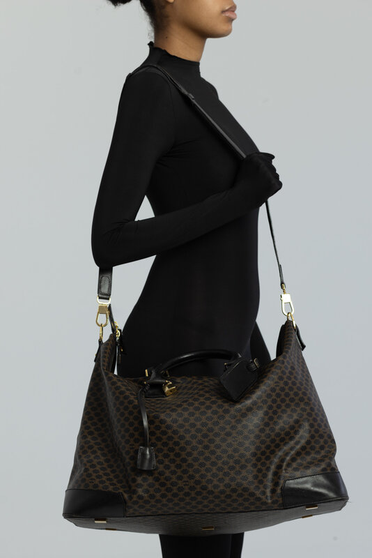 CELINE CELINE VINTAGE MONOGRAM CANVAS MACADAM BROWN TRAVEL BAG