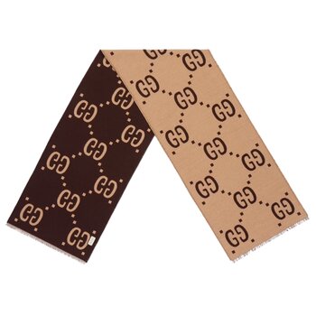 GUCCI GUCCI GG JACQUARD WOOL SILK SCARF BROWN
