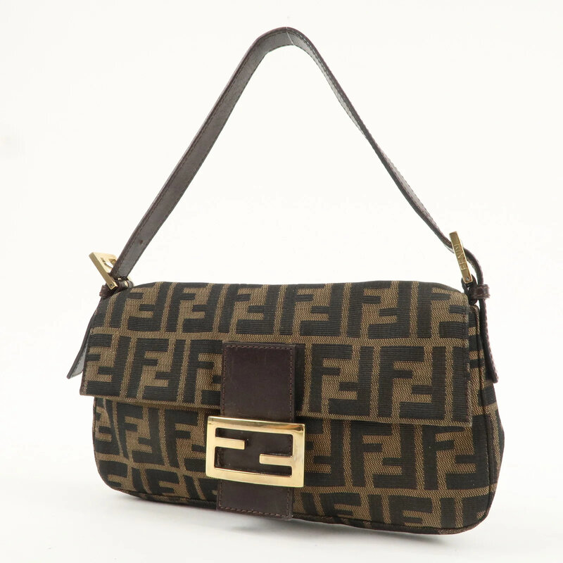 FENDI FENDI BROWN ZUCCA MONOGRAM BAGUETTE BAG GOLD HARDWARE