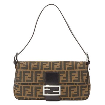 FENDI FENDI BROWN ZUCCA MONOGRAM BAGUETTE BAG SILVER HARDWARE