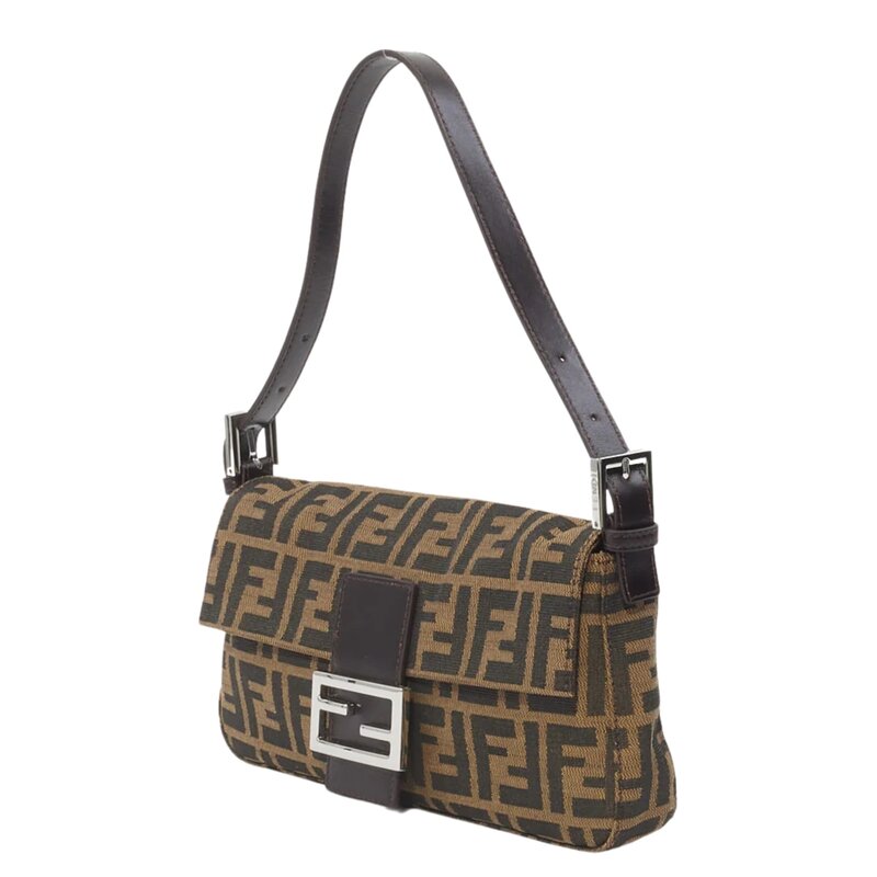 FENDI FENDI BROWN ZUCCA MONOGRAM BAGUETTE BAG SILVER HARDWARE