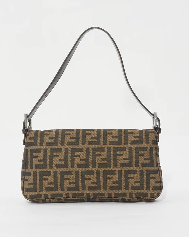 FENDI FENDI BROWN ZUCCA MONOGRAM BAGUETTE BAG SILVER HARDWARE