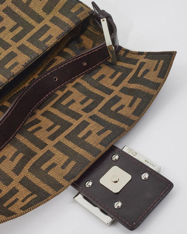 FENDI FENDI BROWN ZUCCA MONOGRAM BAGUETTE BAG SILVER HARDWARE