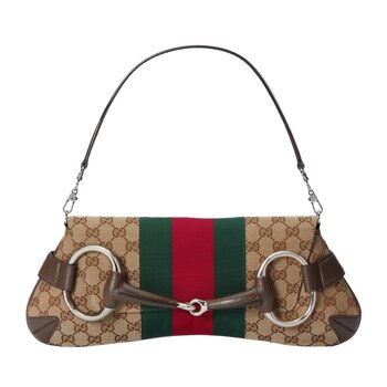 GUCCI GUCCI EBONY CANVAS HORSEBIT CHAIN SHOULDER BAG SMALL