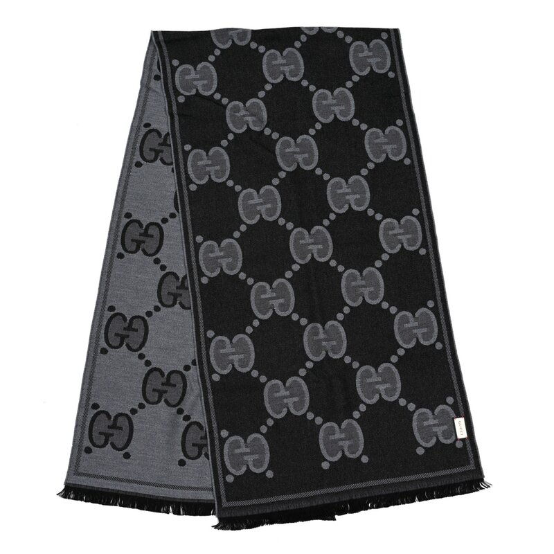 GUCCI GUCCI GG REVERSE MONOGRAM BLACK GREY SCARF