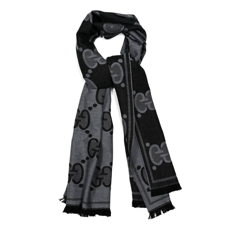 GUCCI GUCCI GG REVERSE MONOGRAM BLACK GREY SCARF