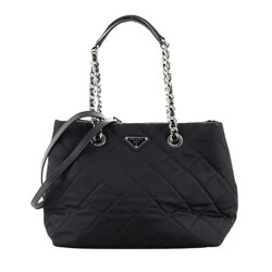 PRADA PRADA QUILTED BLACK TESSUTO CHAIN SHOULDER TOTE BAG