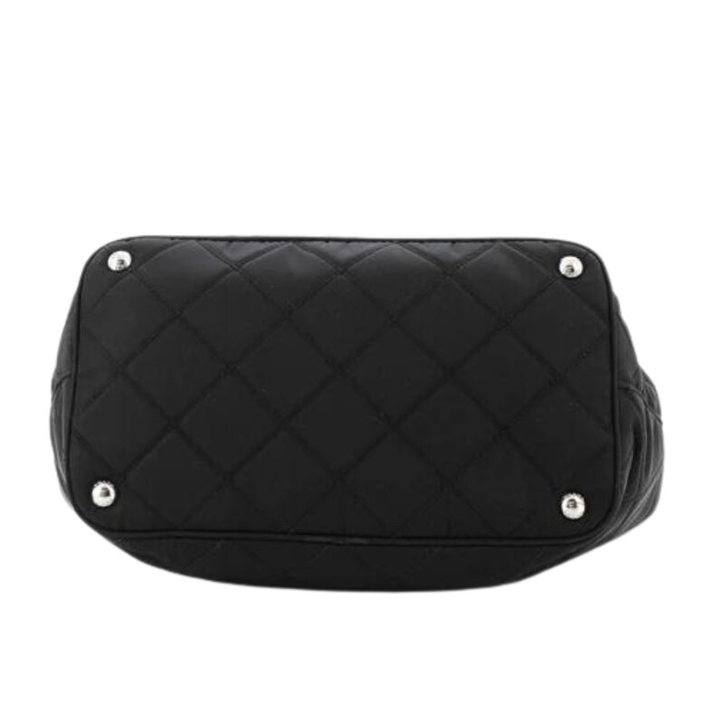 PRADA PRADA QUILTED BLACK TESSUTO CHAIN SHOULDER TOTE BAG