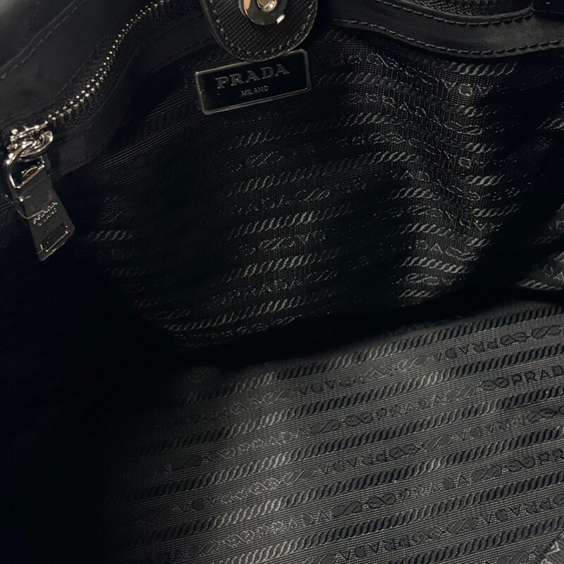 PRADA PRADA QUILTED BLACK TESSUTO CHAIN SHOULDER TOTE BAG
