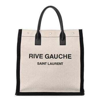 SAINT LAURENT SAINT LAURENT LINEN WHITE BLACK RIVE GAUCHE NORTH SOUTH TOTE
