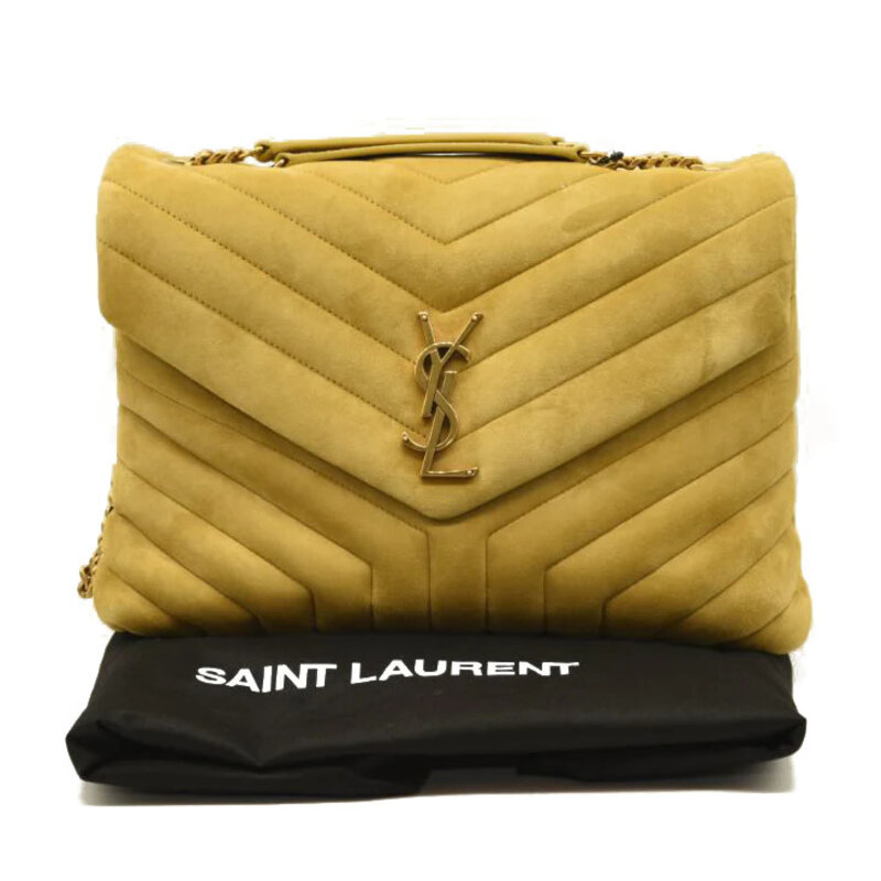 SAINT LAURENT LOULOU MUSTARD SUEDE SHOULDER BAG MEDIUM
