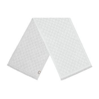GUCCI GUCCI GG JACQUARD WOOL KINTT FRINGE SCARF SILVER