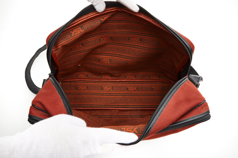 YVES SAINT LAURENT YVES SAINT LAURENT VINTAGE BURGUNDY TWEED TRIBAL MESSENGER BOOK BAG
