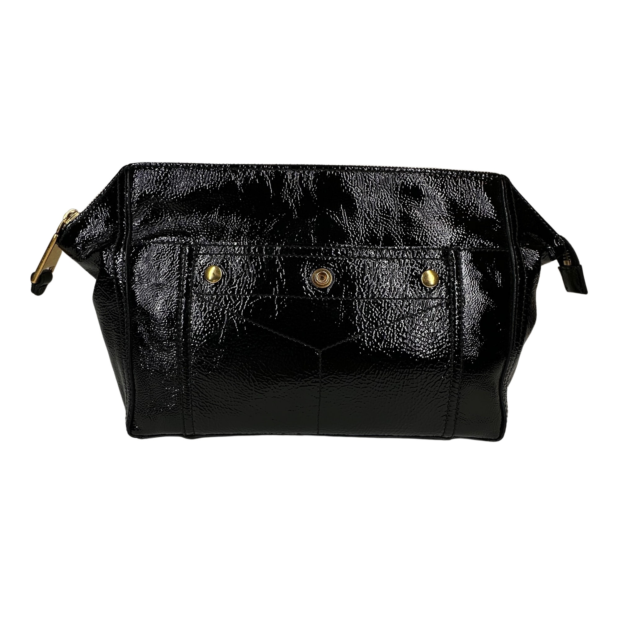 YVES SAINT LAURENT VINTAGE DISTRESSED LEATHER BLACK COSMETIC BAG