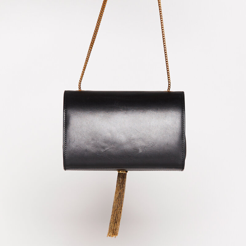 SAINT LAURENT SAINT LAURENT CALFSKIN SMALL CLASSIC MONOGRAM KATE TASSEL SATCHEL BAG