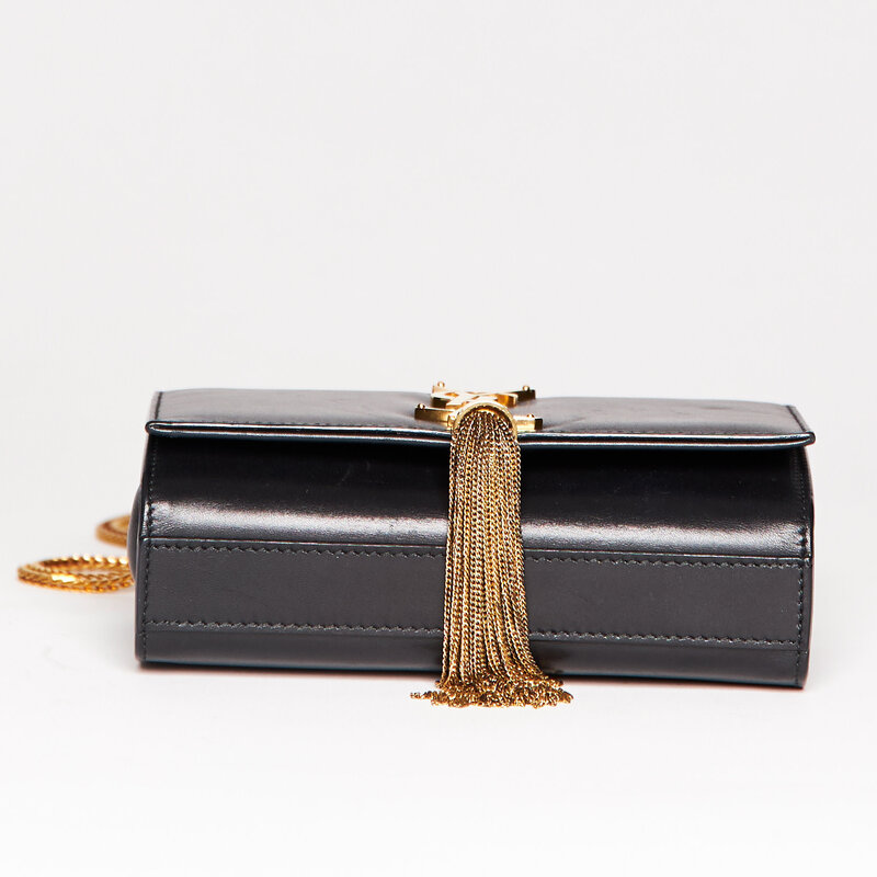 SAINT LAURENT SAINT LAURENT CALFSKIN SMALL CLASSIC MONOGRAM KATE TASSEL SATCHEL BAG