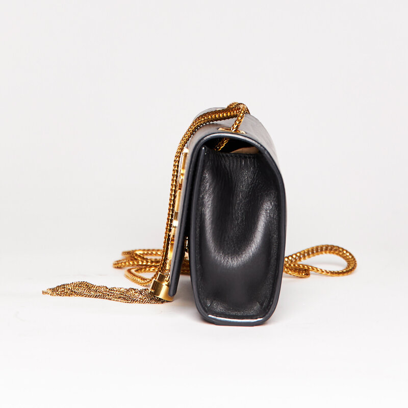 SAINT LAURENT SAINT LAURENT CALFSKIN SMALL CLASSIC MONOGRAM KATE TASSEL SATCHEL BAG
