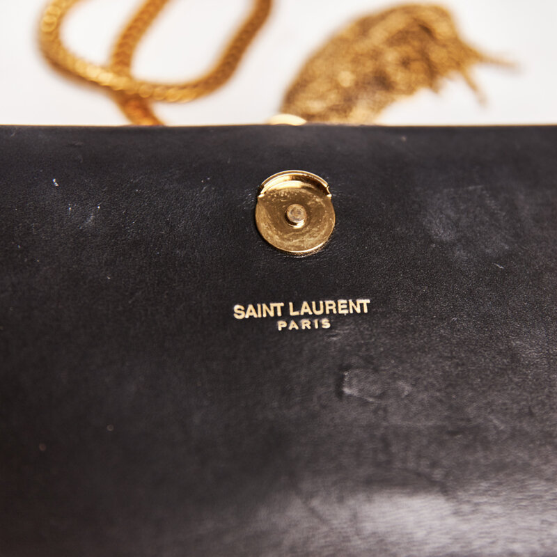 SAINT LAURENT SAINT LAURENT CALFSKIN SMALL CLASSIC MONOGRAM KATE TASSEL SATCHEL BAG