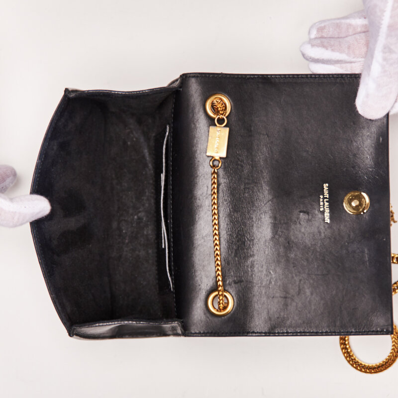 SAINT LAURENT SAINT LAURENT CALFSKIN SMALL CLASSIC MONOGRAM KATE TASSEL SATCHEL BAG