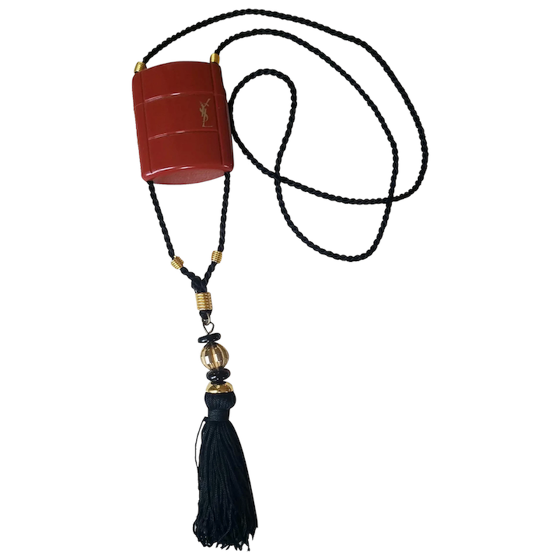 YVES SAINT LAURENT VINTAGE OPIUM CHARM ROPE NECKLACE WITH TASSLE 1980's