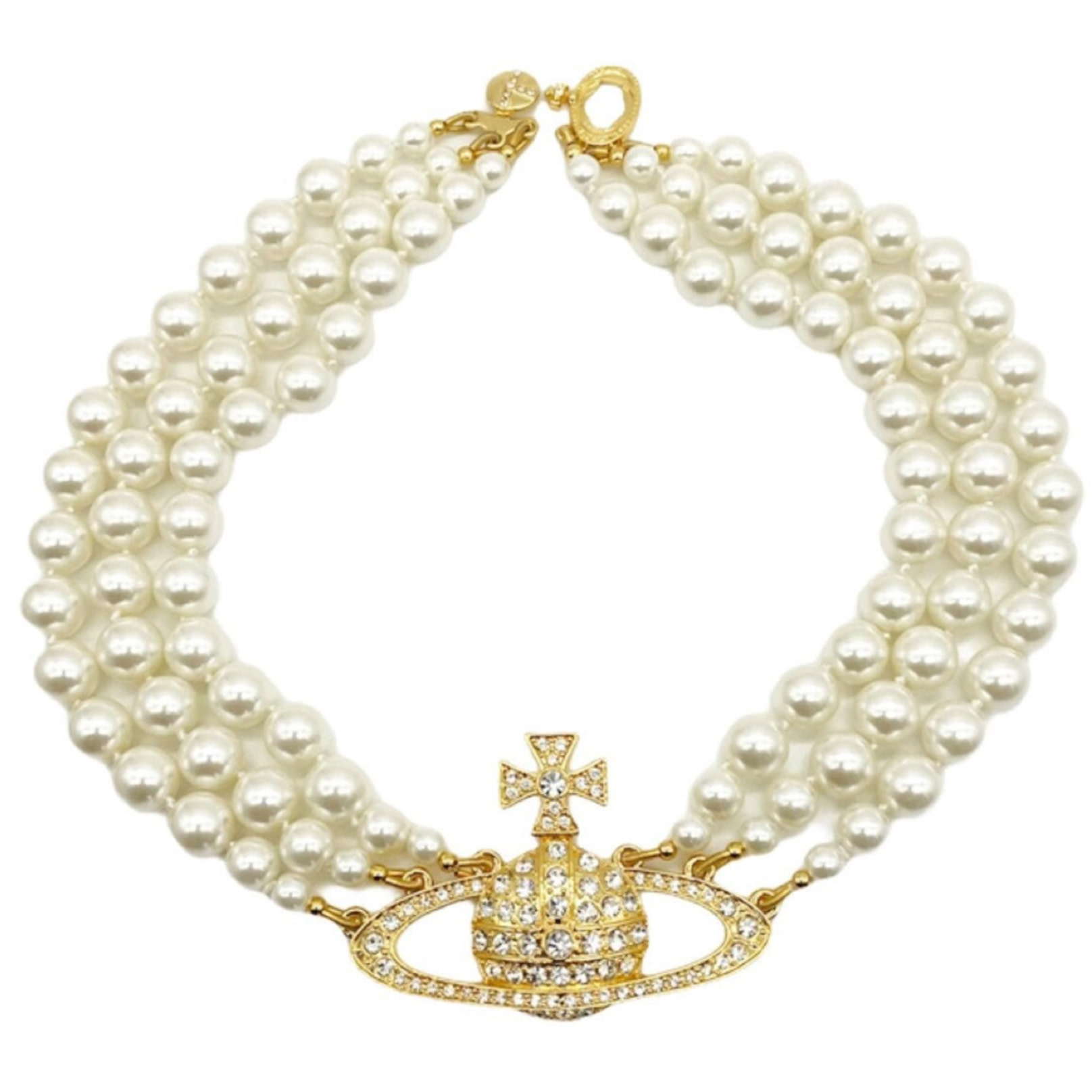VIVIENNE WESTWOOD THREE ROW PEARL BAS RELIEF CHOKER GOLD