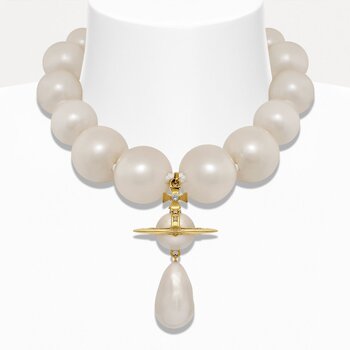 VIVIENNE WESTWOOD VIVIENNE WESTWOOD XL PEARL ORB DROP CHOKER NECKLACE GOLD