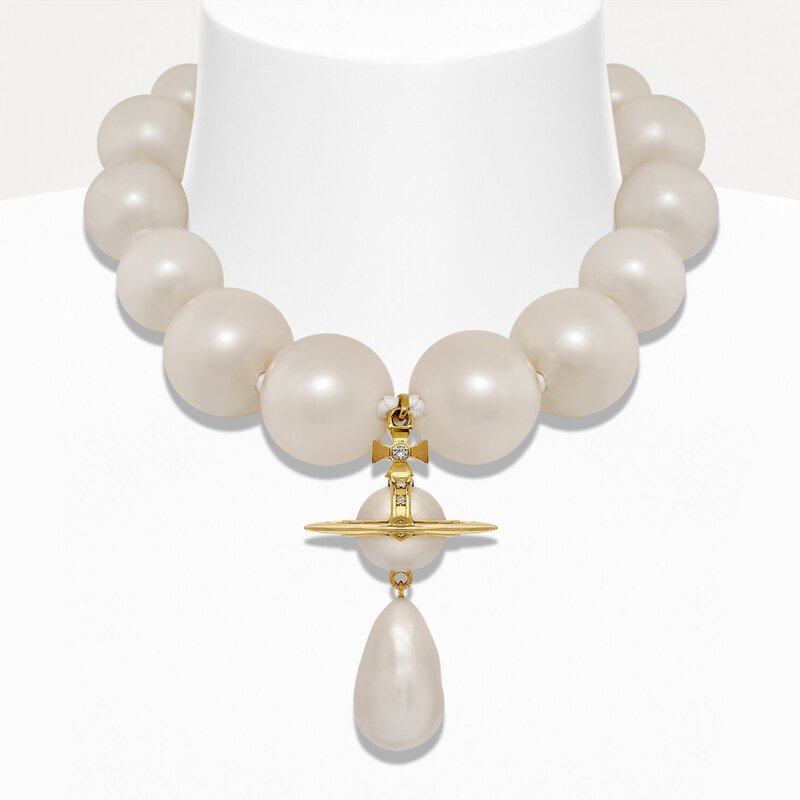 VIVIENNE WESTWOOD VIVIENNE WESTWOOD XL PEARL ORB DROP CHOKER NECKLACE GOLD