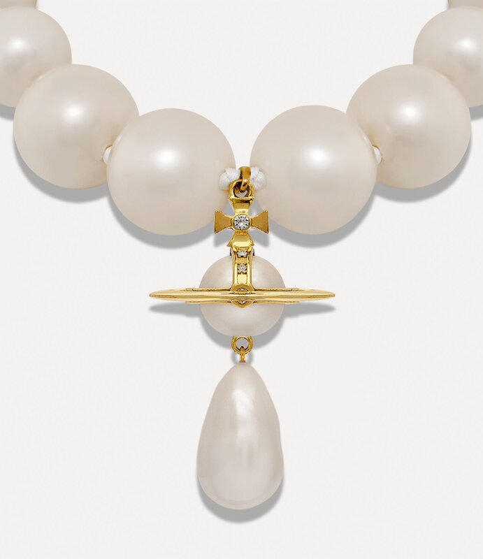 VIVIENNE WESTWOOD VIVIENNE WESTWOOD XL PEARL ORB DROP CHOKER NECKLACE GOLD