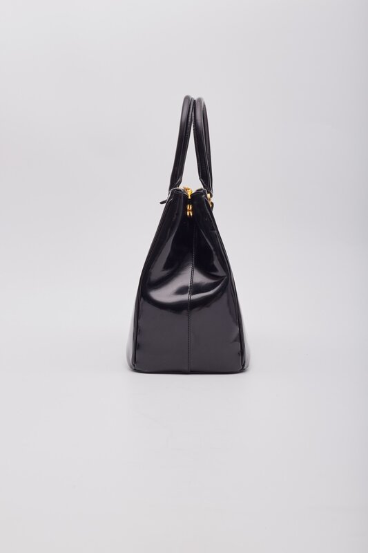 PRADA BLACK PATENT LEATHER GALLERIA TOTE BAG