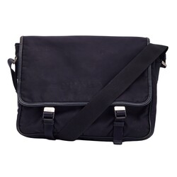 PRADA PRADA NAVY TESSUTO NYLON LOGO FLAP MESSENGER BAG