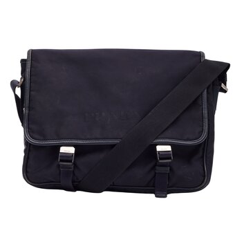 PRADA PRADA NAVY TESSUTO NYLON LOGO FLAP MESSENGER BAG