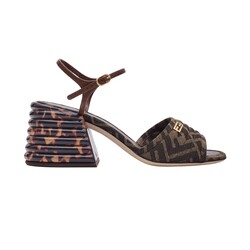 FENDI FENDI TOBACCO ZUCCA FF TORTOISE SLINGBACK SANDAL WEDGES (EU 39.5)