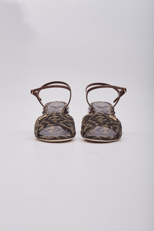 FENDI FENDI TOBACCO ZUCCA FF TORTOISE SLINGBACK SANDAL WEDGES (EU 39.5)