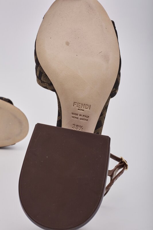 FENDI FENDI TOBACCO ZUCCA FF TORTOISE SLINGBACK SANDAL WEDGES (EU 39.5)