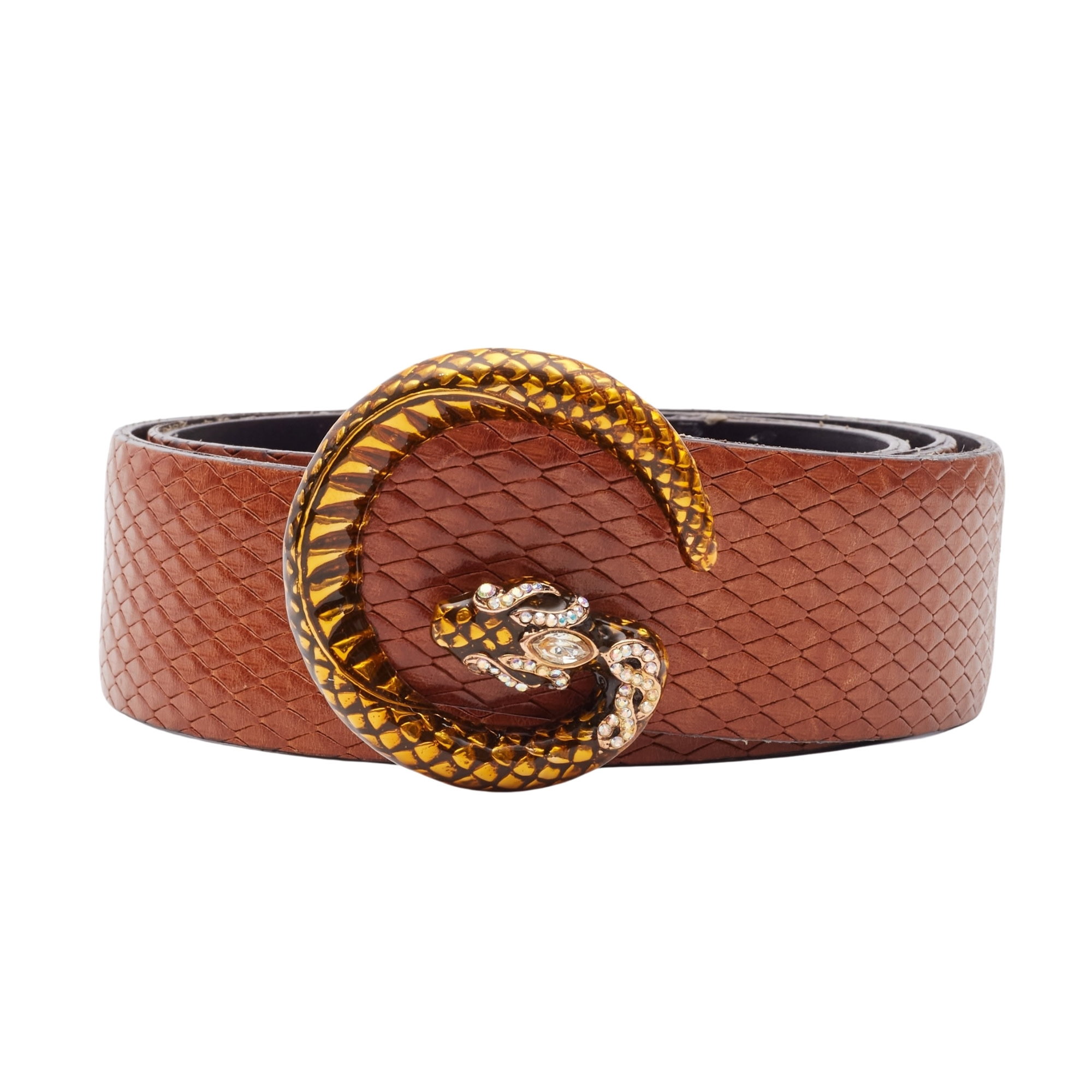 GUCCI TOM FORD PYTHON CARMEL LEATHER GOLD G LOGO SNAKE BELT (80/32)