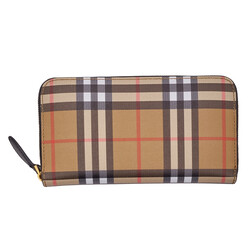 BURBERRY CHECK BEIGE LEATHER ELMORE ZIP AROUND WALLET