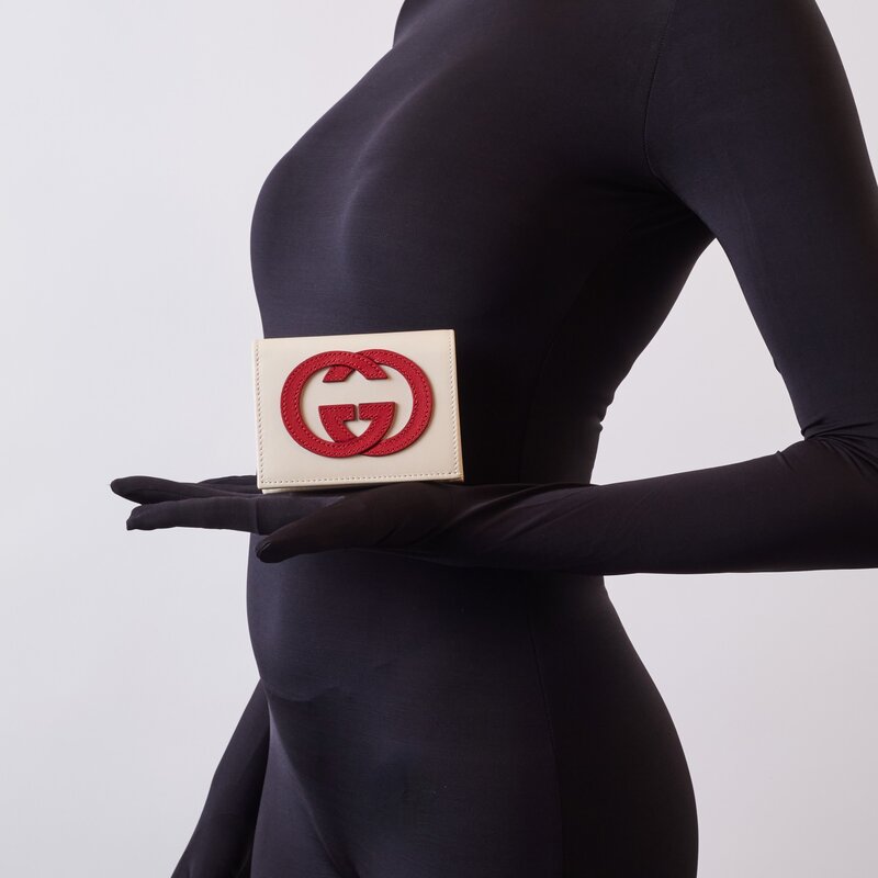 GUCCI GUCCI CALFSKIN INTERLOCKING G CARD HOLDER CASE MYSTIC WHITE