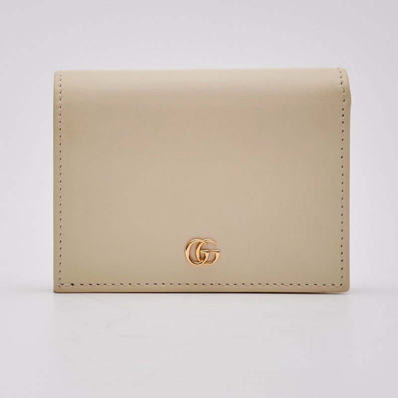 GUCCI GUCCI CALFSKIN INTERLOCKING G CARD HOLDER CASE MYSTIC WHITE